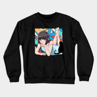 Anime Girl with black cat Crewneck Sweatshirt